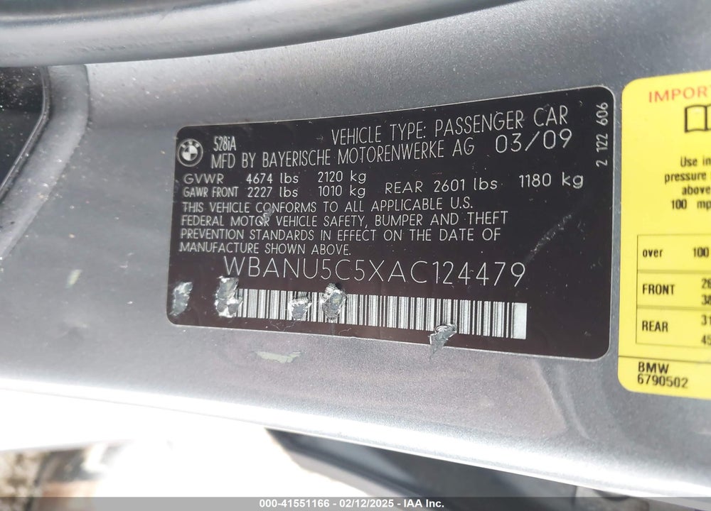 2010 BMW 528I VIN: WBANU5C5XAC124479