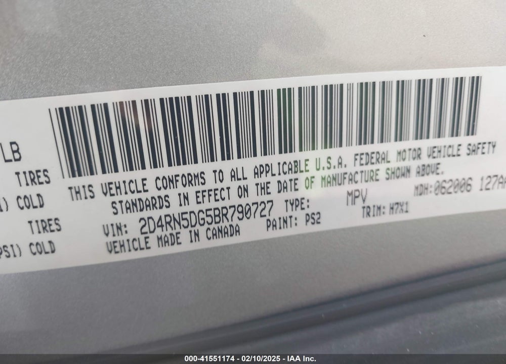 2011 DODGE GRAND CARAVAN VIN: 2D4RN5DG5BR790727