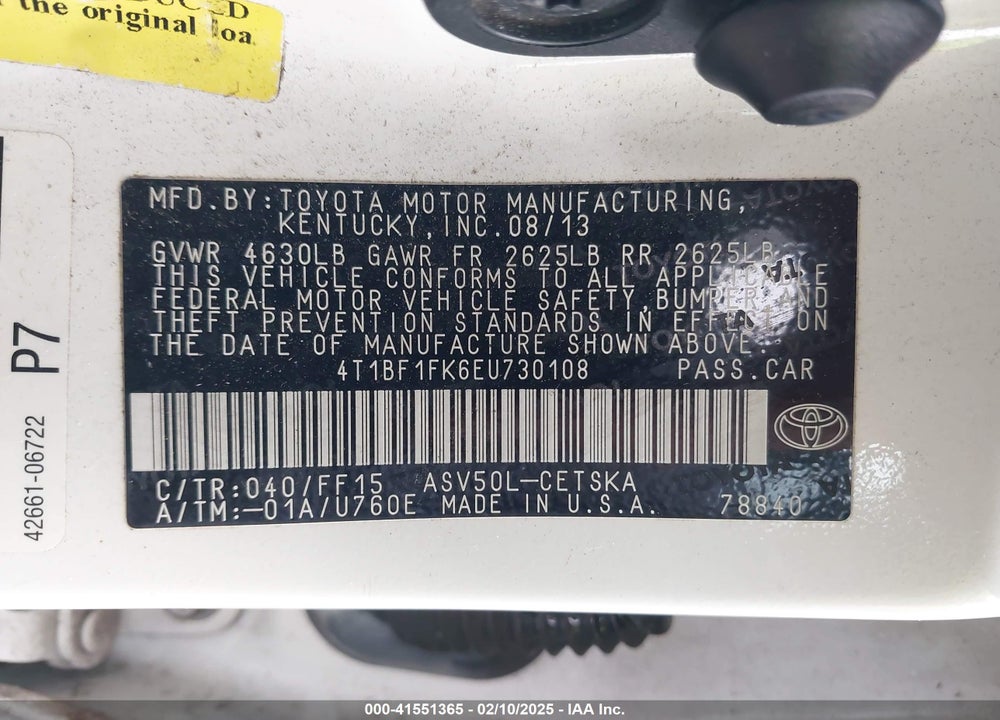 2014 TOYOTA CAMRY SE VIN: 4T1BF1FK6EU730108