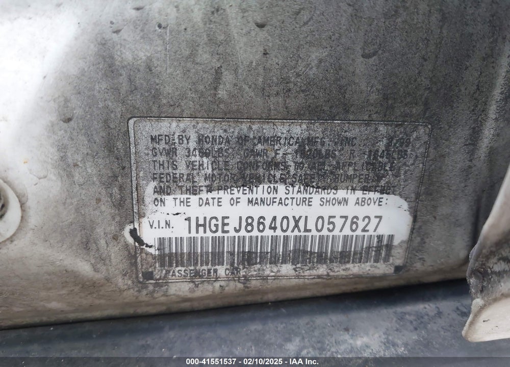 1999 HONDA CIVIC EX VIN: 1HGEJ8640XL057627