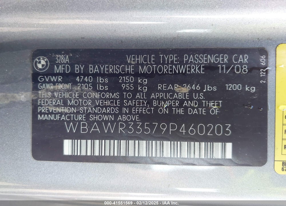 2009 BMW 328I VIN: WBAWR33579P460203