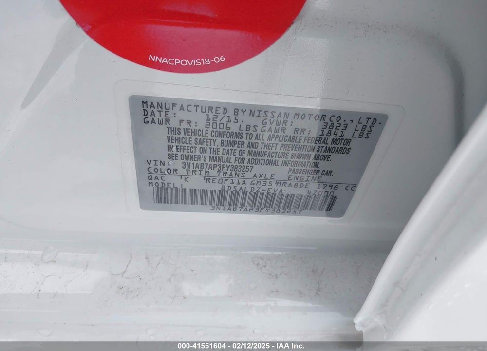 2015 NISSAN SENTRA VIN: 3N1AB7AP3FY383257