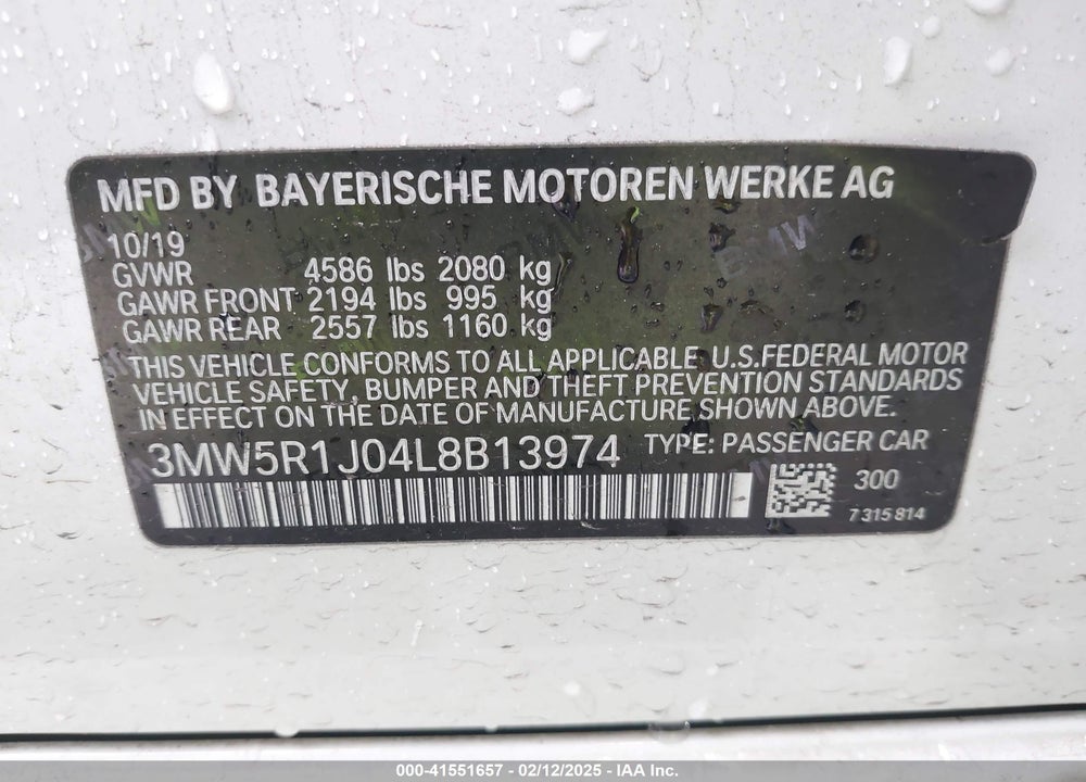 2020 BMW 330I VIN: 3MW5R1J04L8B13974