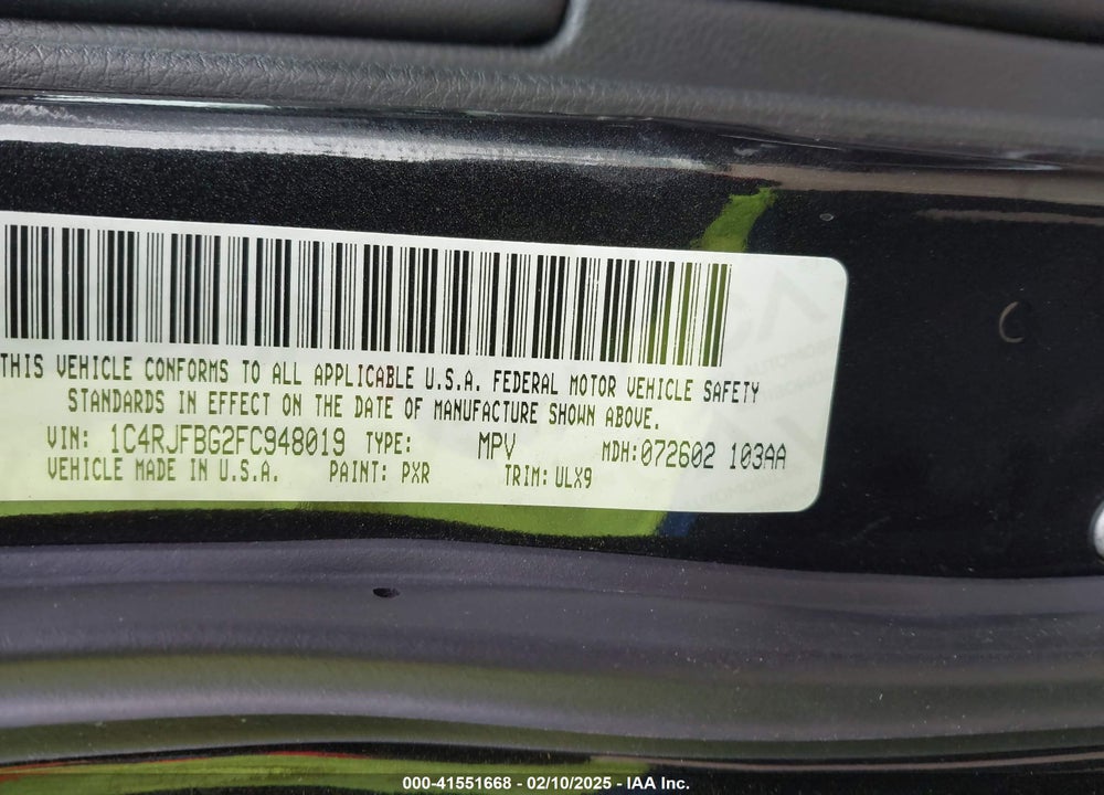 2015 JEEP GRAND CHEROKEE LIMITED VIN: 1C4RJFBG2FC948019