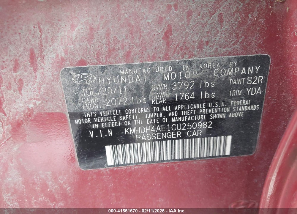2012 HYUNDAI ELANTRA GLS (ULSAN PLANT) VIN: KMHDH4AE1CU250982