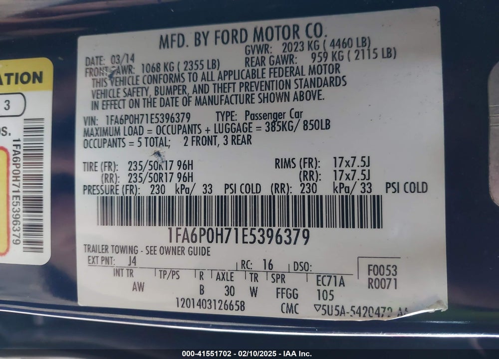 2014 FORD FUSION SE VIN: 1FA6P0H71E5396379
