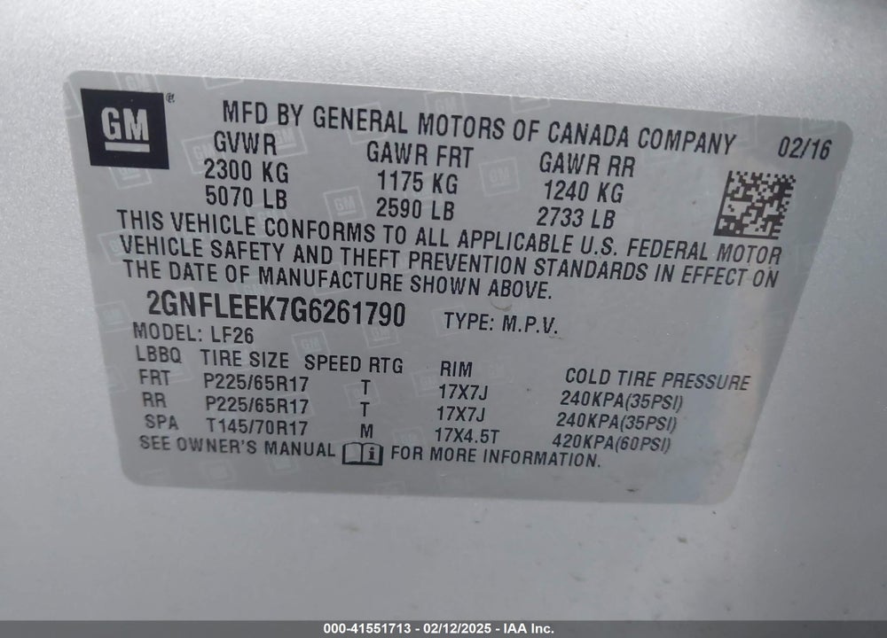 2016 CHEVROLET EQUINOX LS VIN: 2GNFLEEK7G6261790