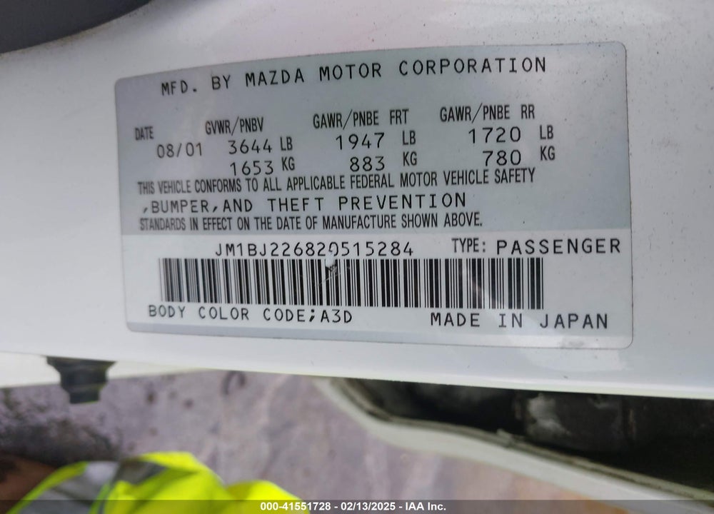 2002 MAZDA PROTEGE DX/ES/LX VIN: JM1BJ226820515284