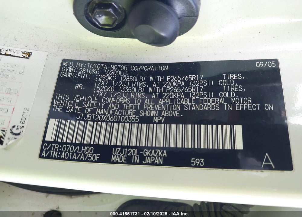 2006 LEXUS GX 470 VIN: JTJBT20X060100355