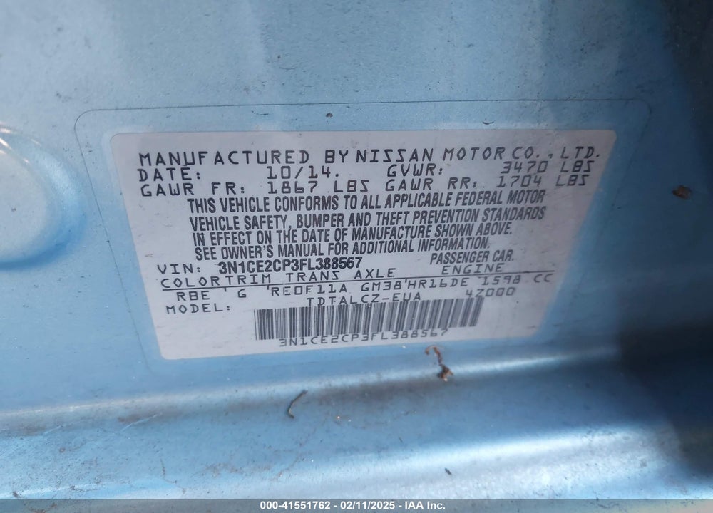2015 NISSAN VERSA NOTE VIN: 3N1CE2CP3FL388567