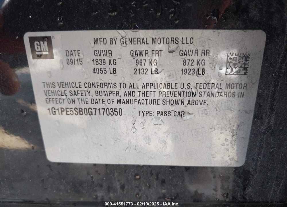 2016 CHEVROLET CRUZE LIMITED VIN: 1G1PE5SB0G7170350