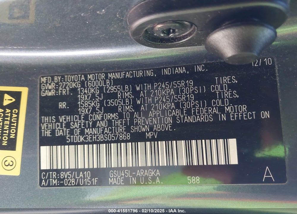 2011 TOYOTA HIGHLANDER LIMITED V6 VIN: 5TDDK3EH3BS057868