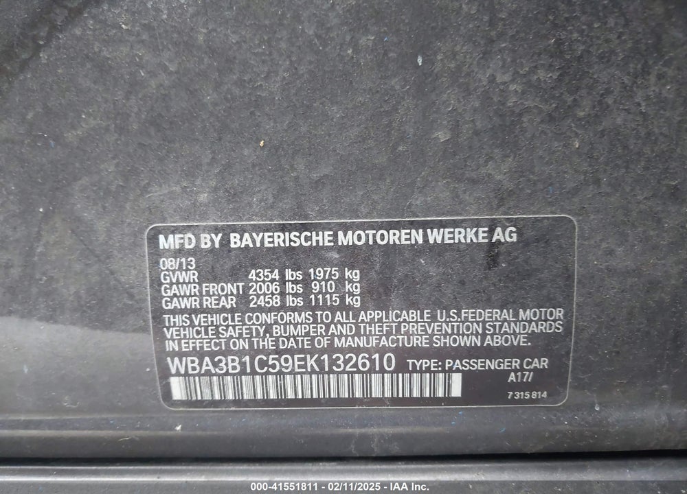2014 BMW 320I VIN: WBA3B1C59EK132610