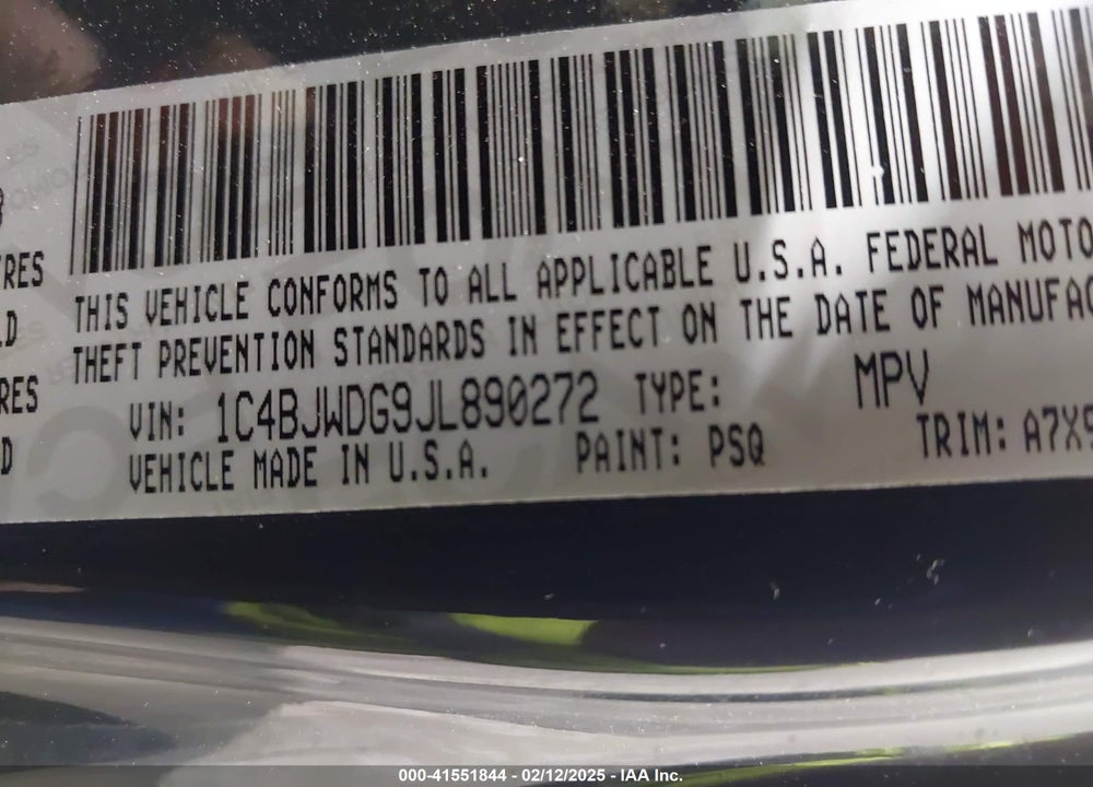 2018 JEEP WRANGLER UNLIMITED VIN: 1C4BJWDG9JL890272