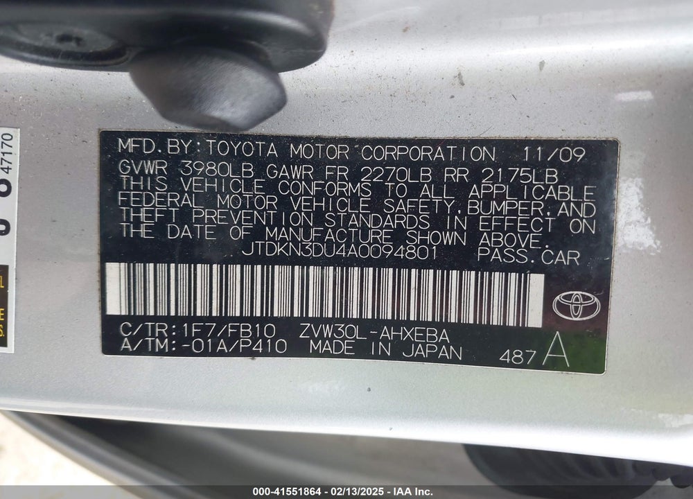 2010 TOYOTA PRIUS VIN: JTDKN3DU4A0094801