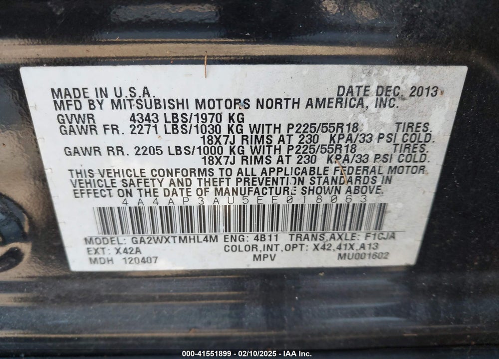 2014 MITSUBISHI OUTLANDER SPORT VIN: 4A4AP3AU5EE018063