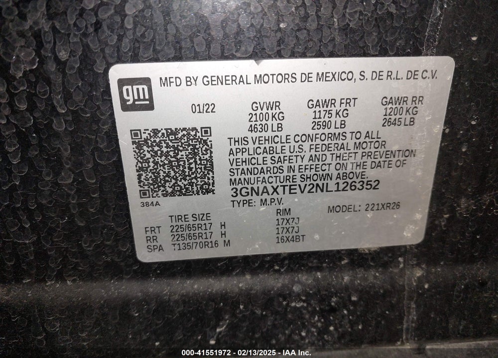 2022 CHEVROLET EQUINOX AWD 2FL VIN: 3GNAXTEV2NL126352