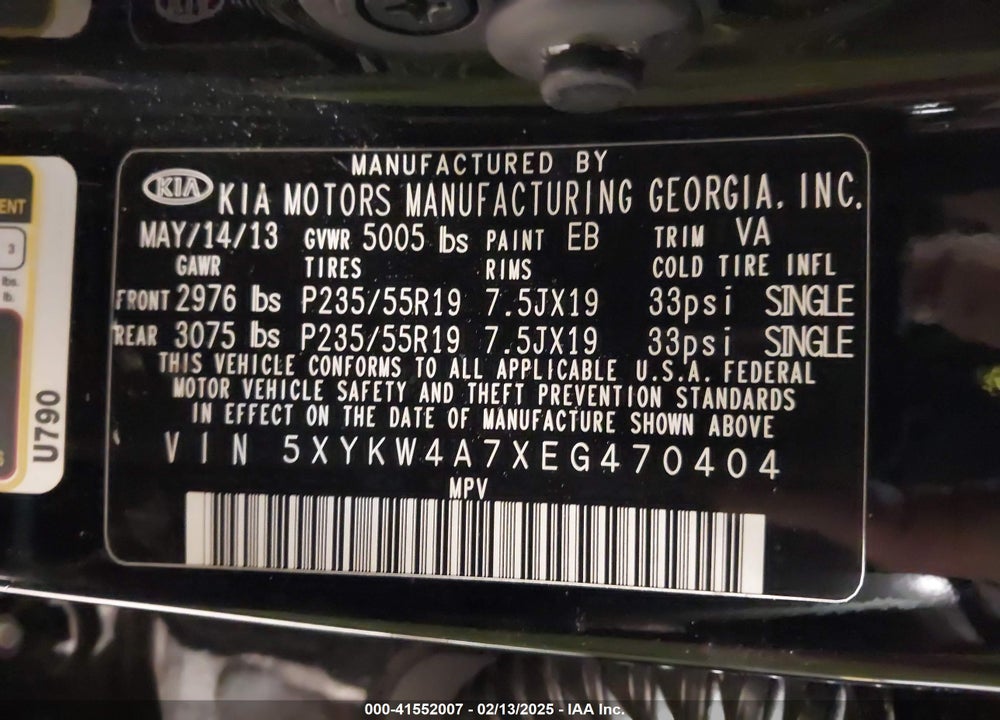 2014 KIA SORENTO LIMITED V6 VIN: 5XYKW4A7XEG470404