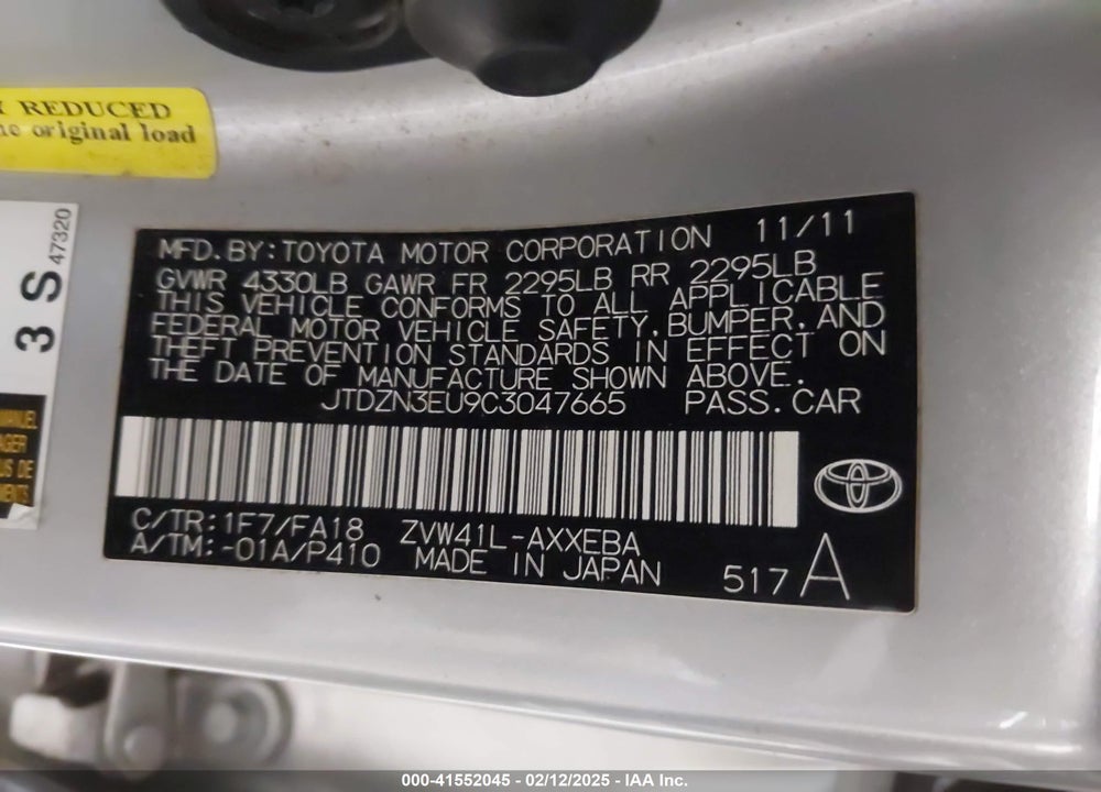 2012 TOYOTA PRIUS V VIN: JTDZN3EU9C3047665
