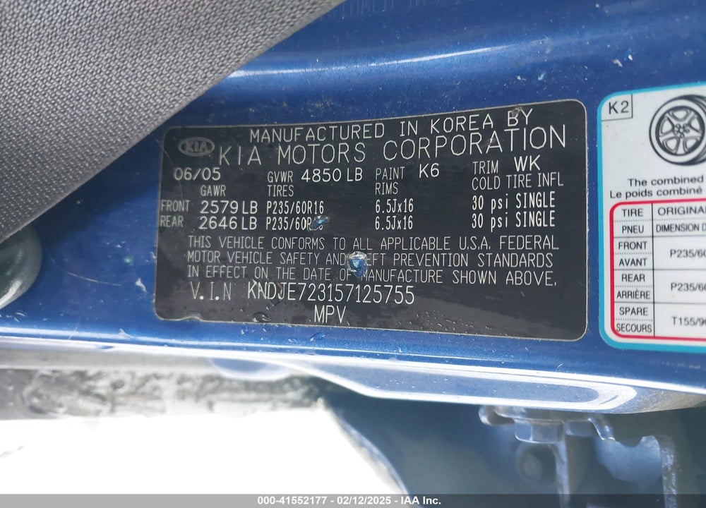 2005 KIA SPORTAGE EX V6/LX V6 VIN: KNDJE723157125755