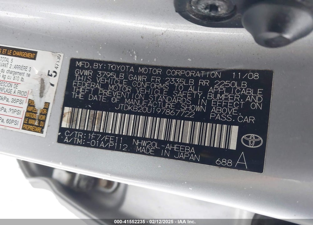 2009 TOYOTA PRIUS VIN: JTDKB20U197867722