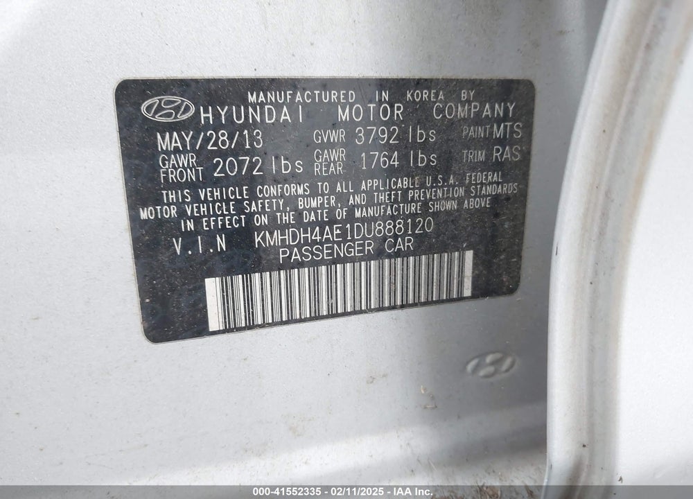 2013 HYUNDAI ELANTRA VIN: KMHDH4AE1DU888120