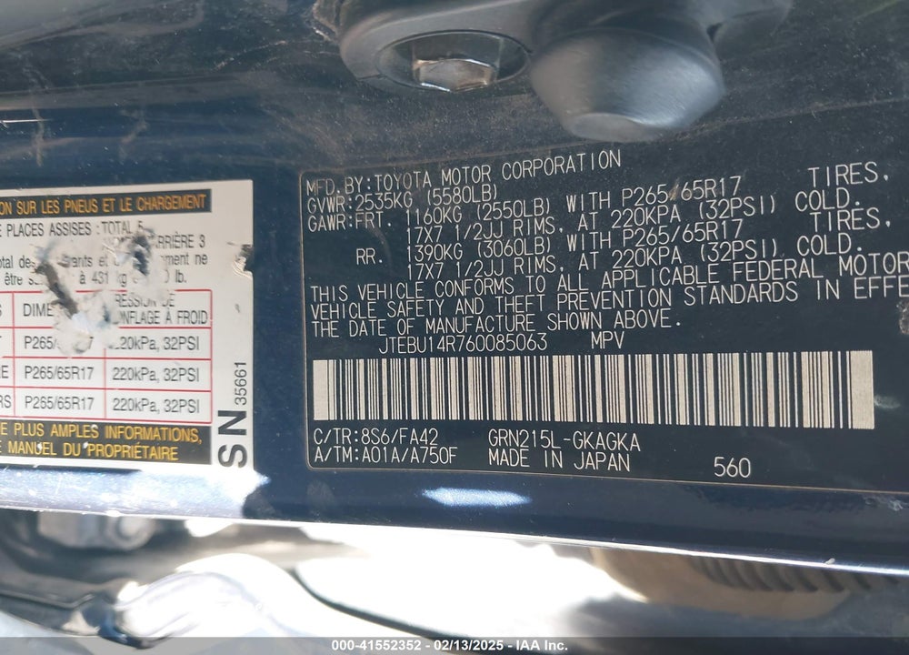2006 TOYOTA 4RUNNER SR5 V6 VIN: JTEBU14R760085063