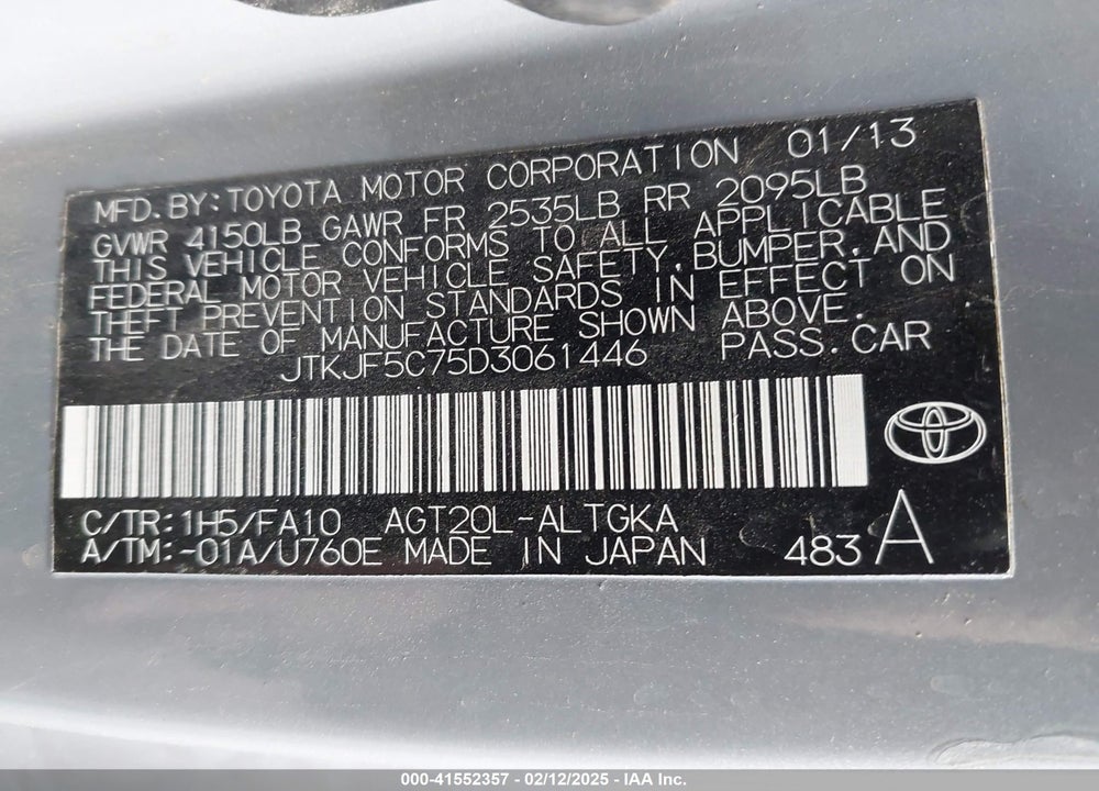 2013 SCION TC VIN: JTKJF5C75D3061446