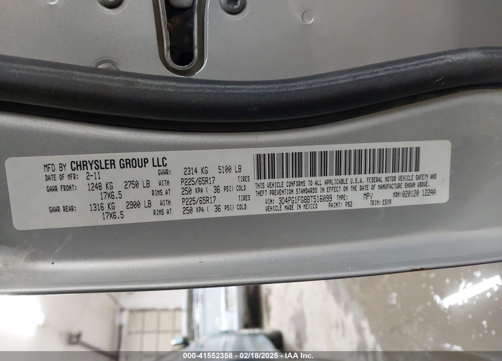 2011 DODGE JOURNEY MAINSTREET VIN: 3D4PG1FG8BT516099
