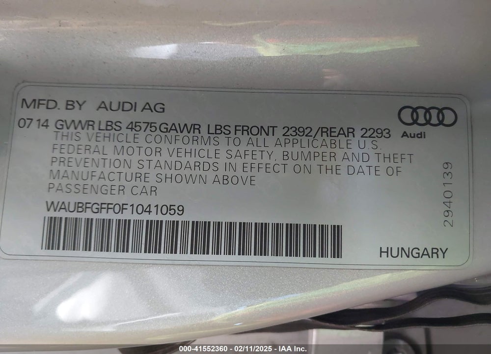 2015 AUDI A3 VIN: WAUBFGFF0F1041059