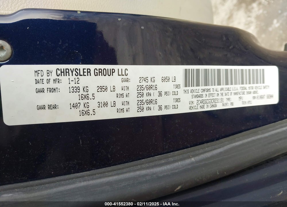 2012 DODGE GRAND CARAVAN SXT VIN: 2C4RDGCG3CR231191