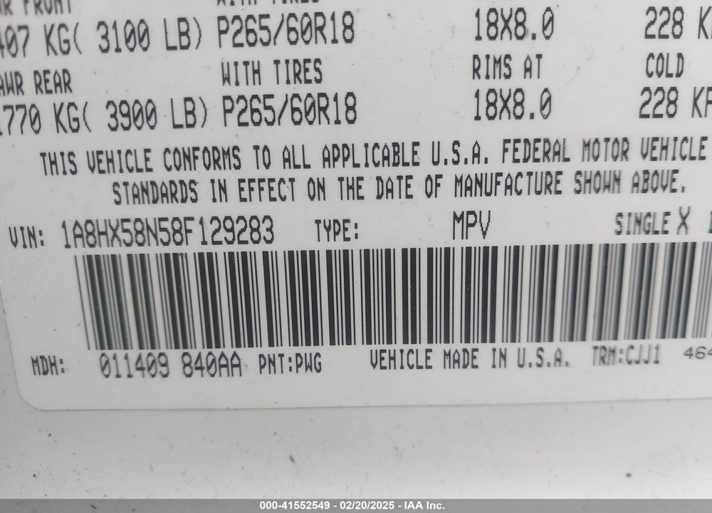2008 CHRYSLER ASPEN VIN: 1A8HX58N58F129283
