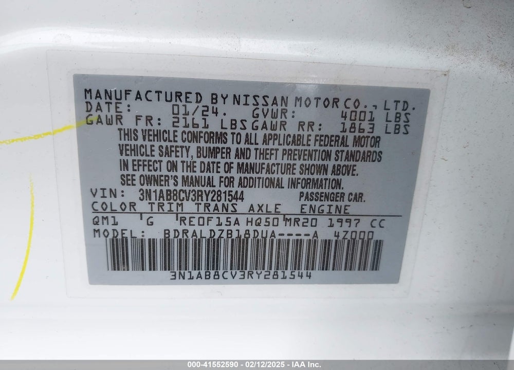 2024 NISSAN SENTRA VIN: 3N1AB8CV3RY281544