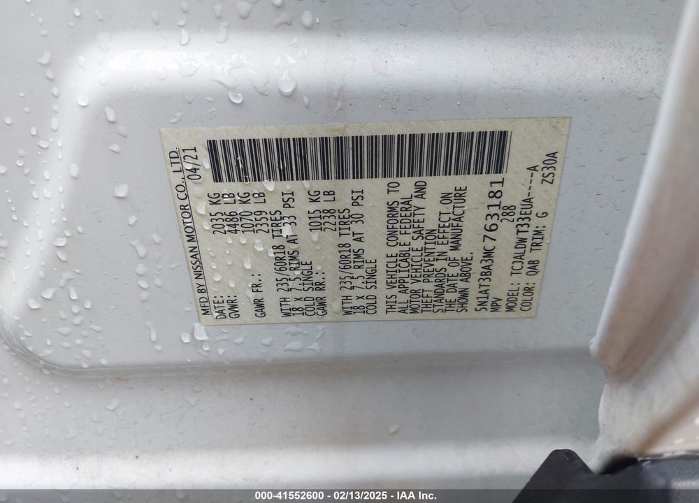 2021 NISSAN ROGUE SV FWD VIN: 5N1AT3BA3MC763181
