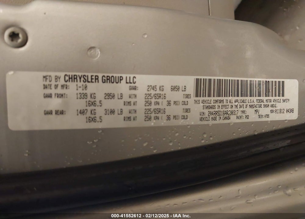 2010 CHRYSLER TOWN & COUNTRY VIN: 2A4RR5D16AR230317