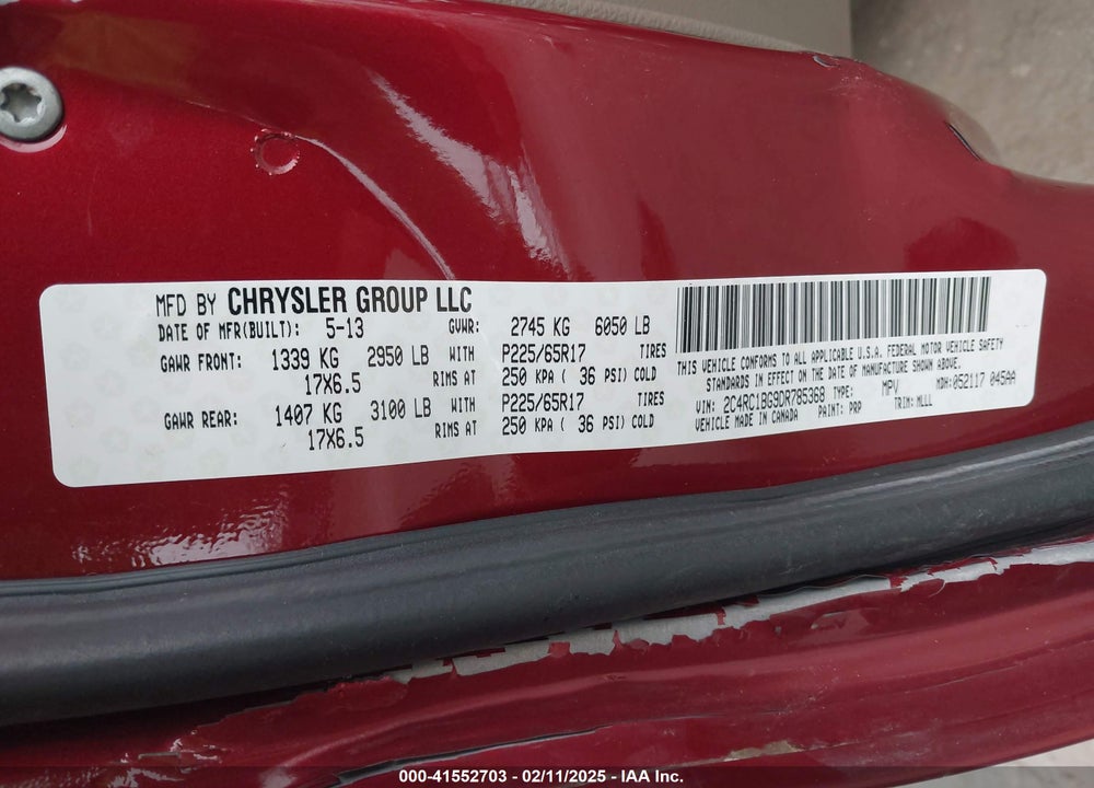 2013 CHRYSLER TOWN & COUNTRY TOURING VIN: 2C4RC1BG9DR785368