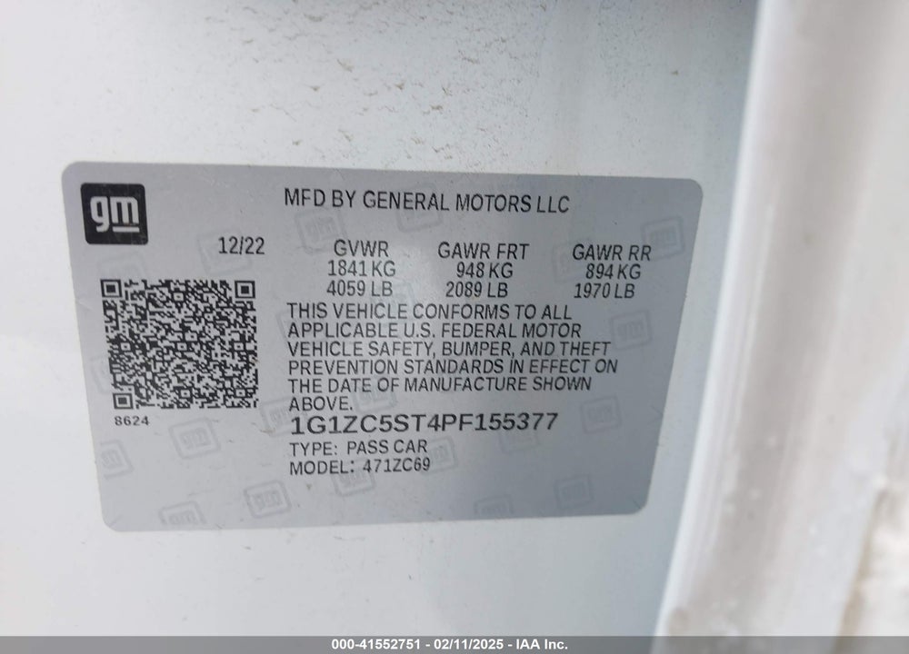 2023 CHEVROLET MALIBU FWD 1FL VIN: 1G1ZC5ST4PF155377