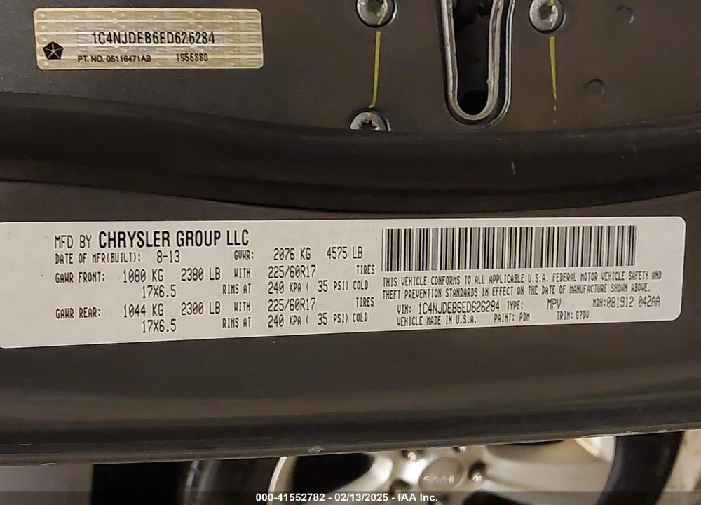 2014 JEEP COMPASS LATITUDE VIN: 1C4NJDEB6ED626284