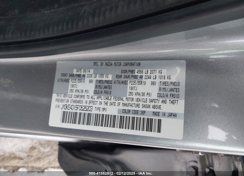 2015 MAZDA CX-5 GRAND TOURING VIN: JM3KE4DY5F0525203