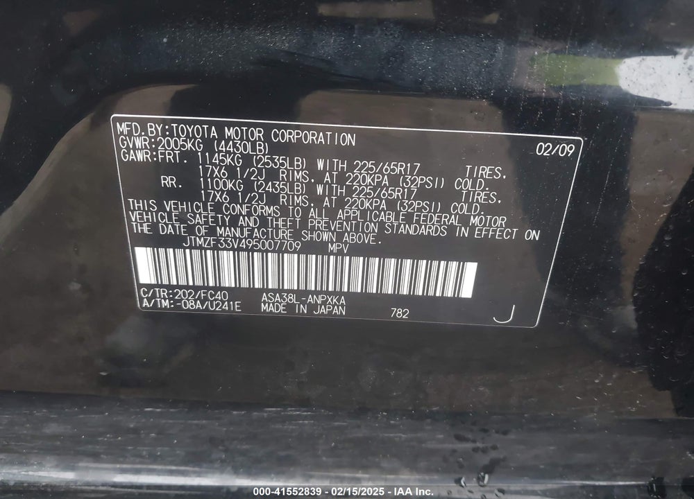 2009 TOYOTA RAV4 VIN: JTMZF33V495007709