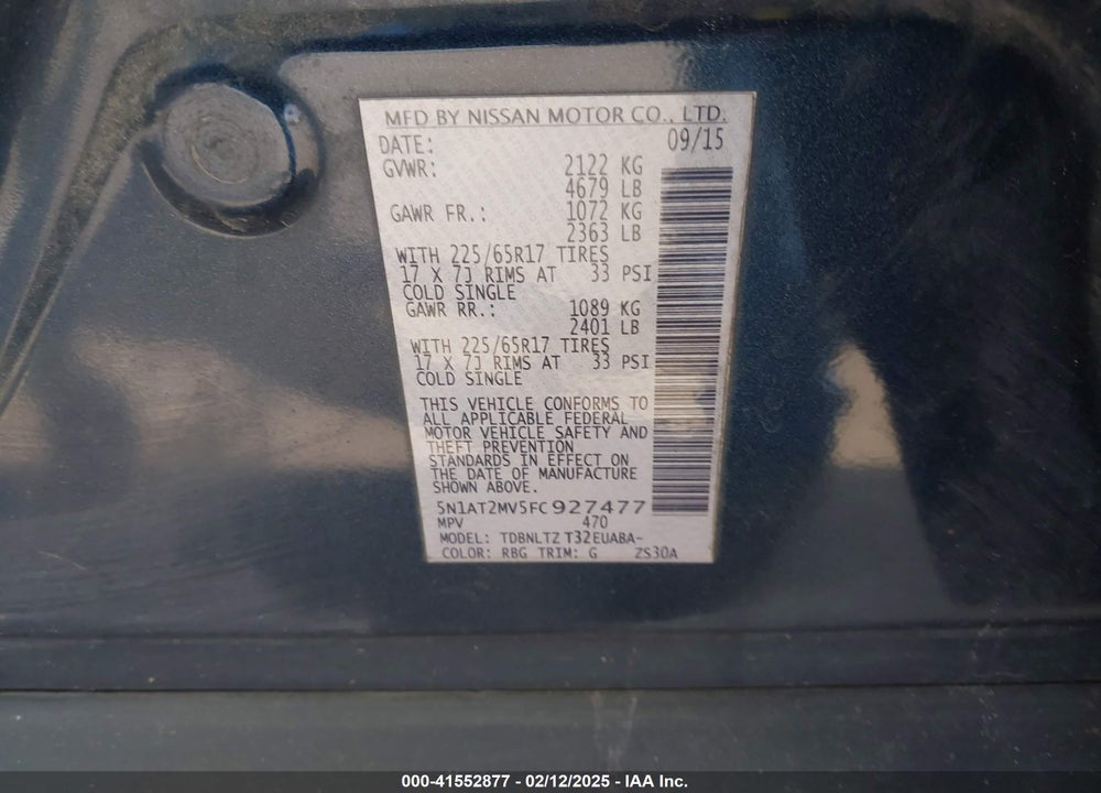 2015 NISSAN ROGUE SV VIN: 5N1AT2MV5FC927477
