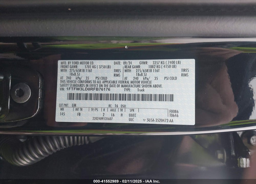 2024 FORD F-150 VIN: 1FTFW3LD0RFB76176