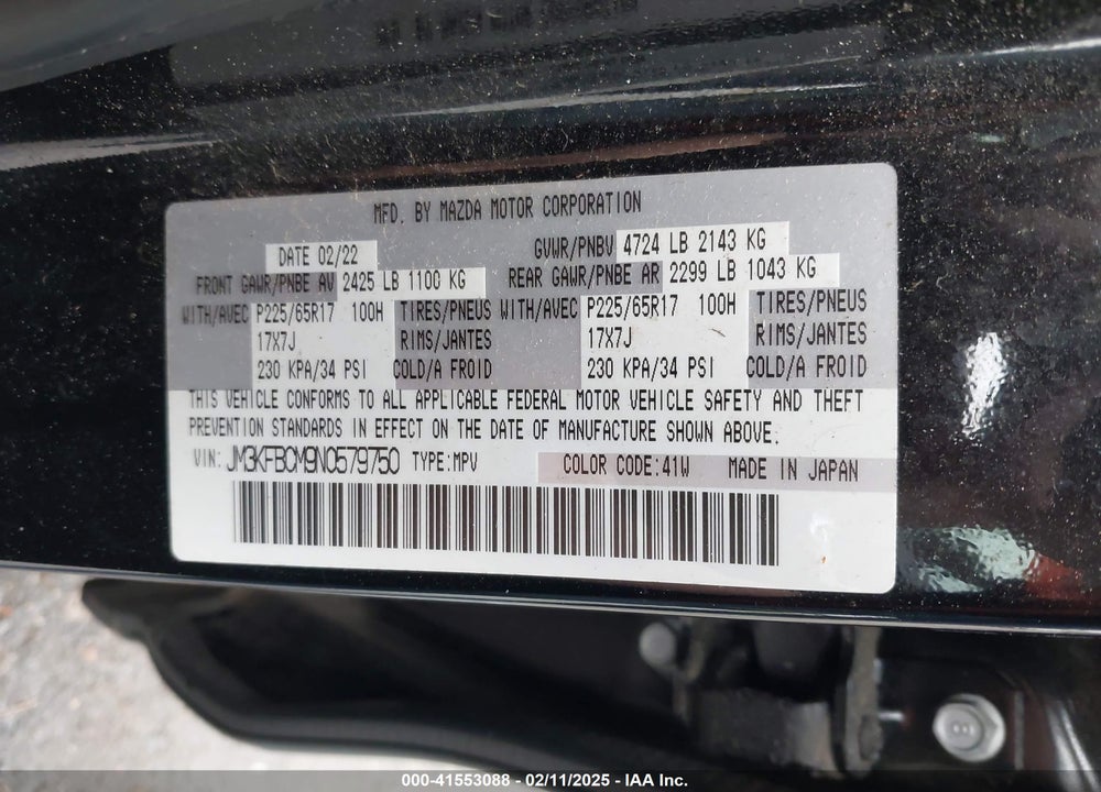 2022 MAZDA CX-5 VIN: JM3KFBCM9N0579750