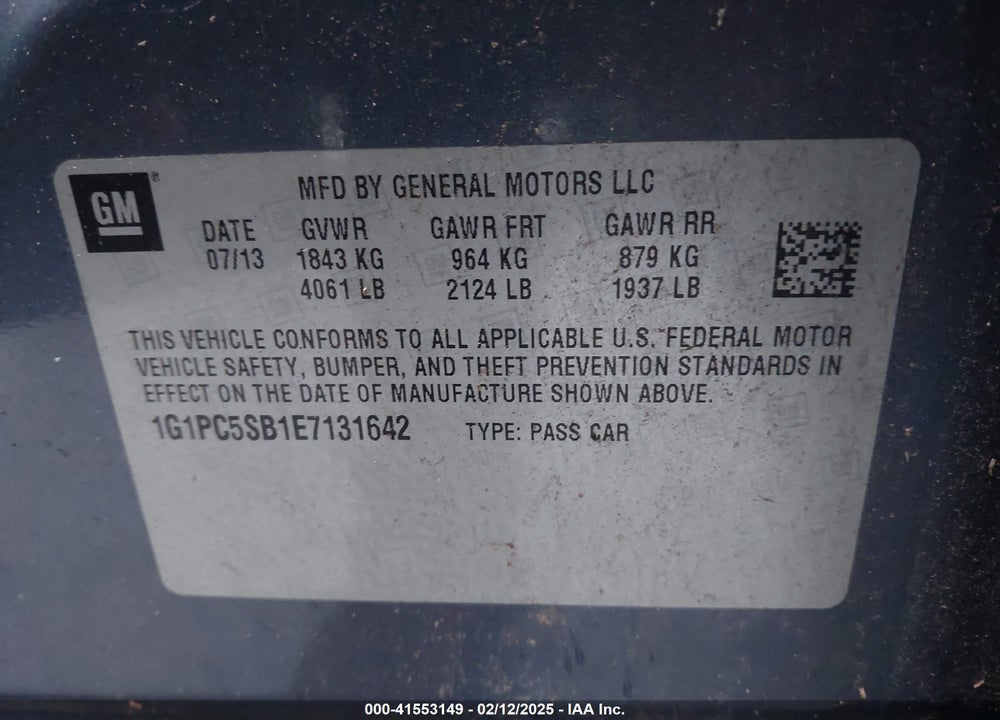 2014 CHEVROLET CRUZE VIN: 1G1PC5SB1E7131642