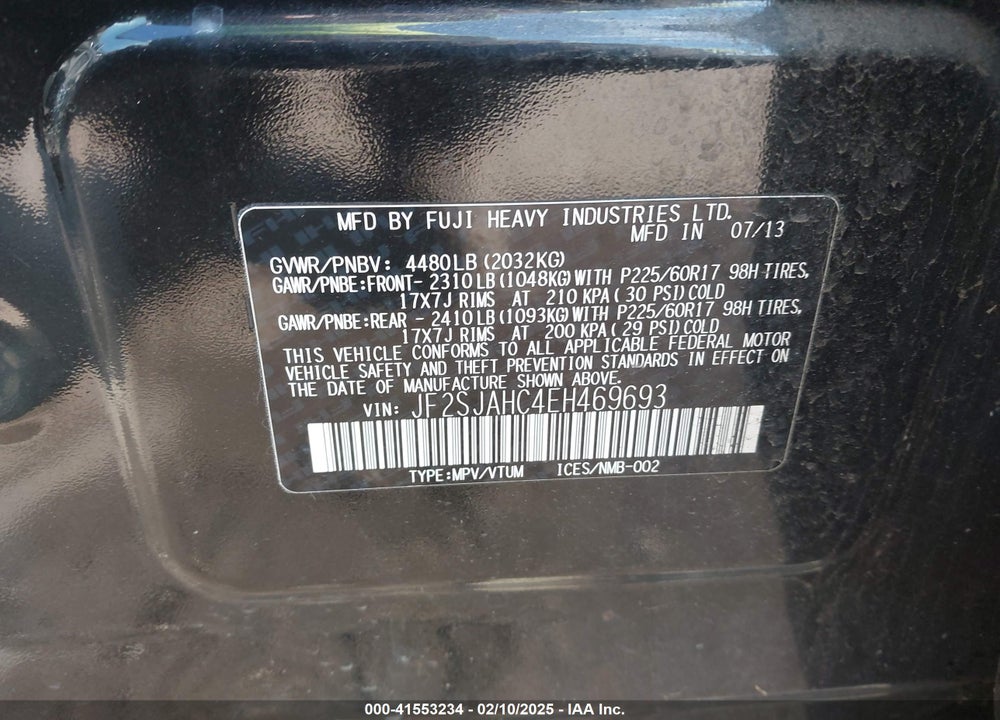 2014 SUBARU FORESTER 2.5I LIMITED VIN: JF2SJAHC4EH469693