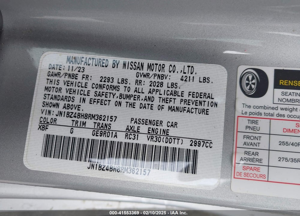 2024 NISSAN Z VIN: JN1BZ4BH8RM362157
