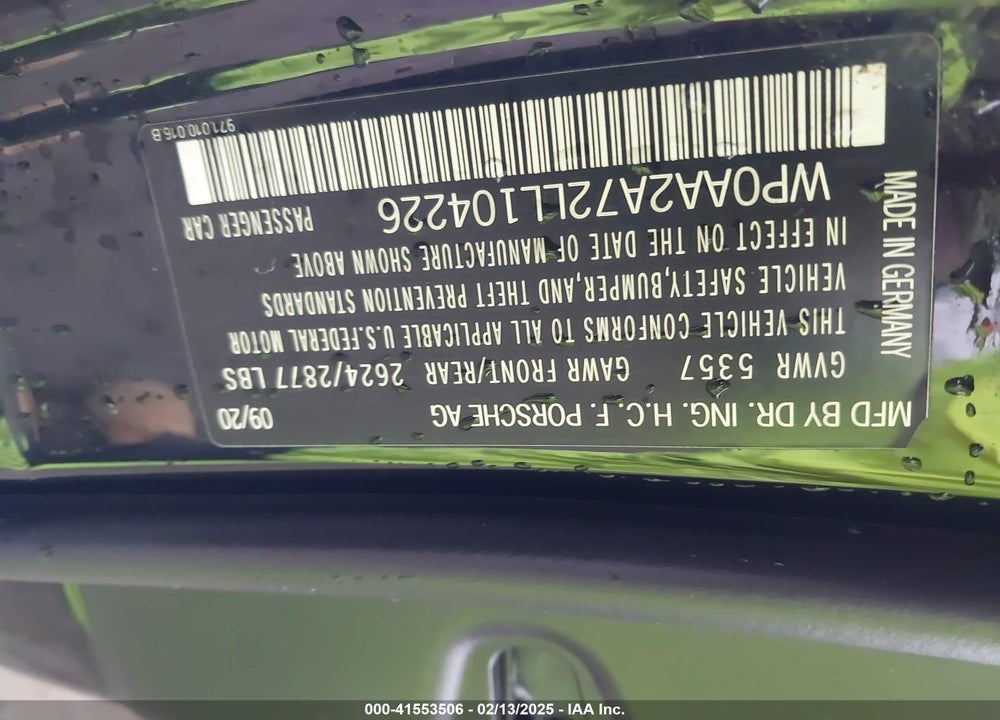 2020 PORSCHE PANAMERA VIN: WP0AA2A72LL104226