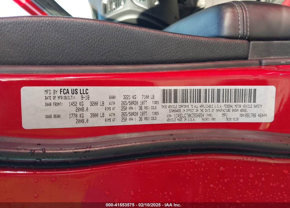 2019 DODGE DURANGO R/T AWD VIN: 1C4SDJCT8KC550654