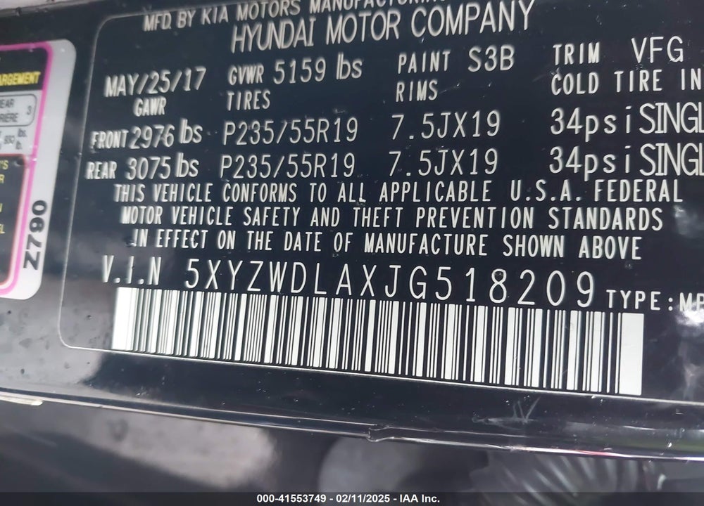 2018 HYUNDAI SANTA FE SPORT 2.0T ULTIMATE VIN: 5XYZWDLAXJG518209