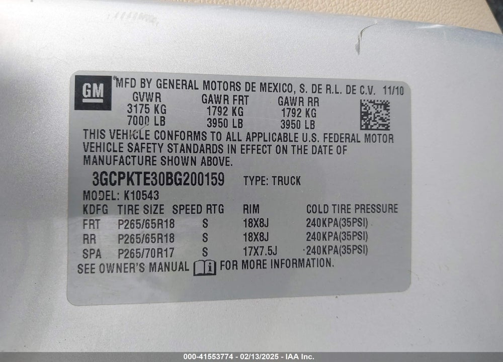 2011 CHEVROLET SILVERADO 1500 LTZ VIN: 3GCPKTE30BG200159